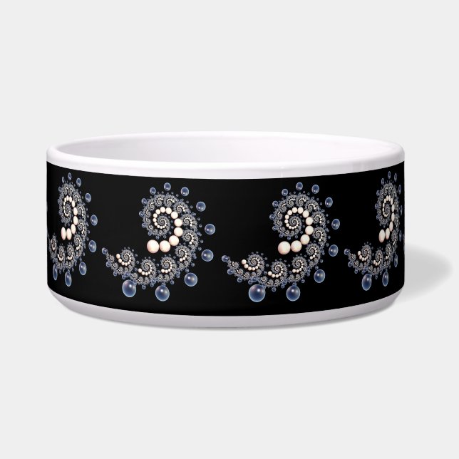 Tigela Pet Bowl, de marfim e pérolas azuis (Frente)