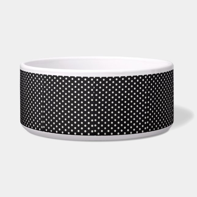 Tigela Pet Bowl de Polkadot Preto e Branco Personalizável (Frente)