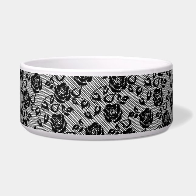 Tigela Pet Bowl de Rosa de renda preta (Frente)