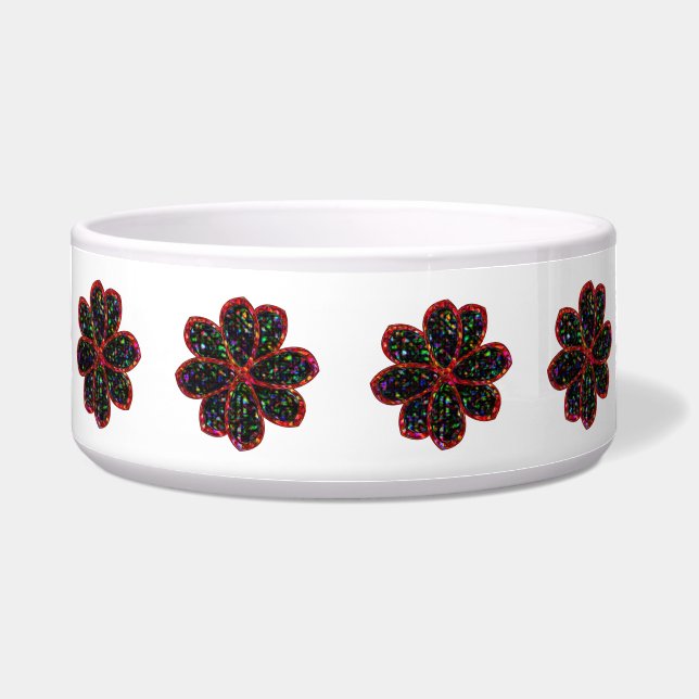 Tigela Pet Bowl, Flor Vermelha e Negra (Frente)