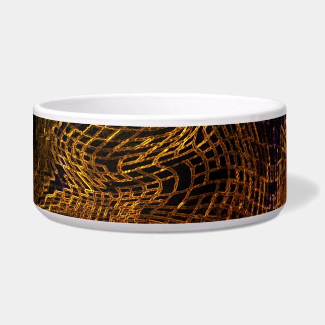Tigela Pet Bowl, Grande Cerâmica, de Abstrato Dourado (Frente)