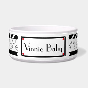 Tigela Pet Bowl Grande Preto/Branco "ALIMENTE-ME FANTASIA