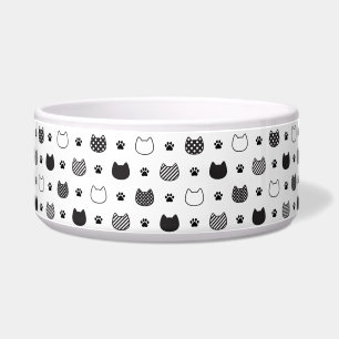 Tigela Pet Bowl Monocromático de Gatos Rostos Cerâmicos
