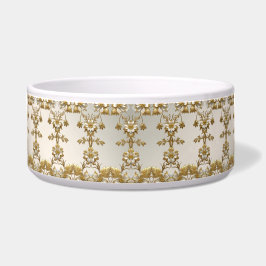 Tigela Pet Bowl, Ornamentado Dourado Branco Floral