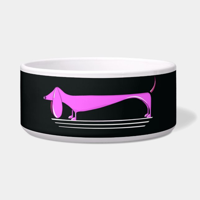 Tigela Pet Bowl, Padrão Rosa Dachshund (Frente)