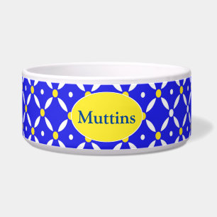 Tigela Pet Bowl Personalizada de Quatrefoil Azul e Amarel