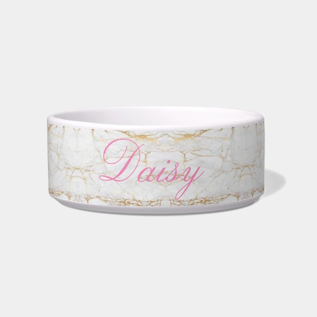 Tigela Pet Bowl Personalizado de Marble Dourado (Frente)