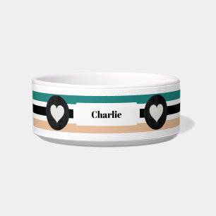 Tigela Pet Bowl Personalizado de Preto-Azul-Aqua com Rasg