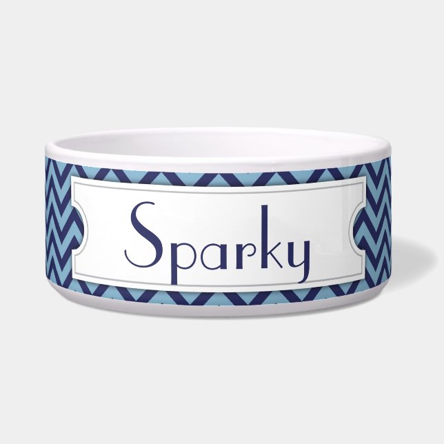 Tigela Pet Bowl Personalizado por Chevron Azul (Frente)