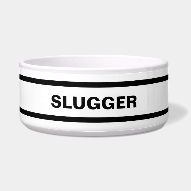 Tigela Pet Bowl, Preto e Branco Personalizado (Frente)