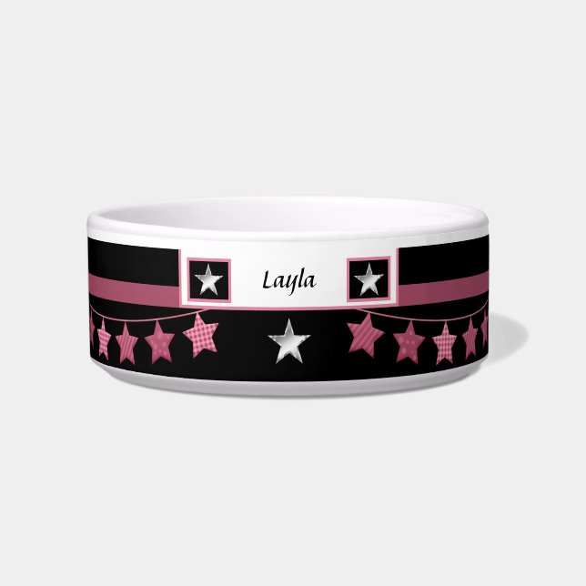Tigela Pet Bowl preto-rosa/preto personalizado com estrel (Frente)