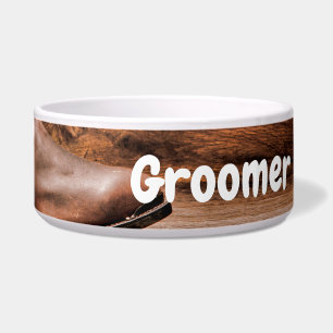 Tigela Pet Bowls Personalizado Boots Cowboy Barn Wood Rus