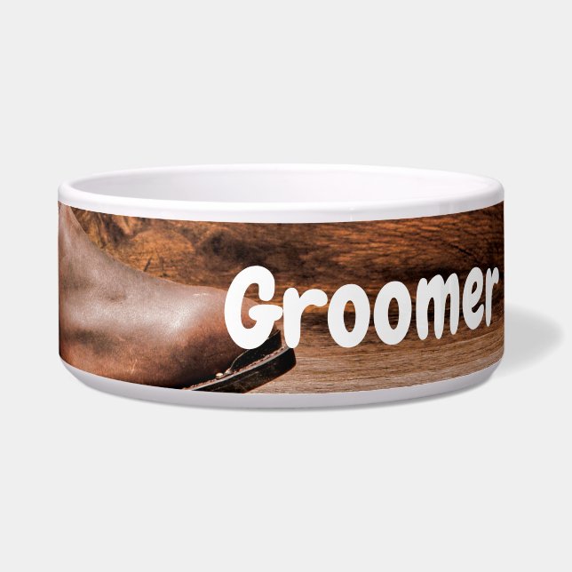 Tigela Pet Bowls Personalizado Boots Cowboy Barn Wood Rus (Frente)