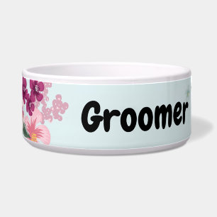Tigela Pet Bowls Personalizado Flor Tropical em Blue Omb