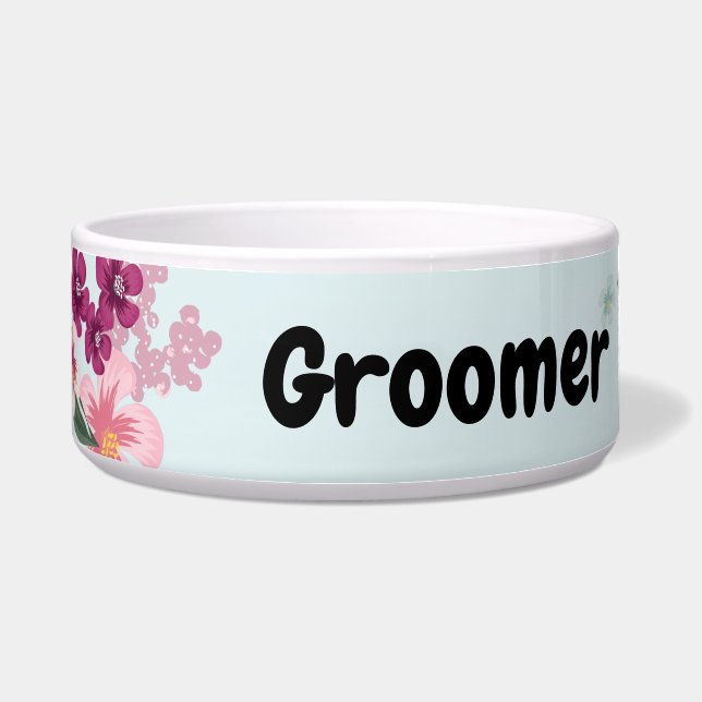 Tigela Pet Bowls Personalizado Flor Tropical em Blue Omb (Frente)
