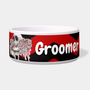 Tigela Pet Bowls Personalizado gótico do crânio do Rosa C