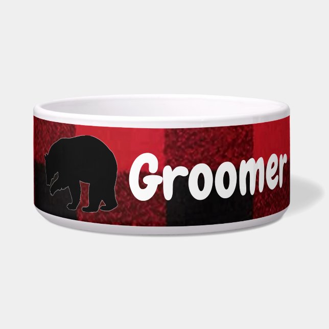Tigela Pet Bowls Personalizados - Urso de Xadrez Vermelho (Frente)