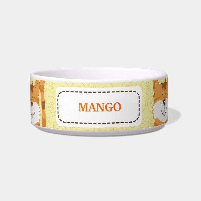 Tigela Pet Cat Comida Bowl Personalizado De Gatos Laranja (Frente)