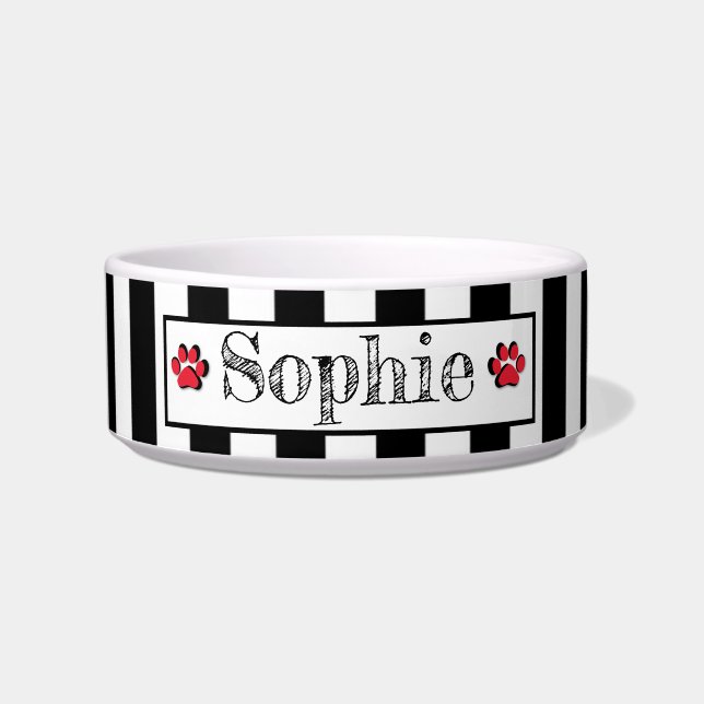 Tigela Pet de Gato Personalizado Vermelho com Stripes Bra (Frente)