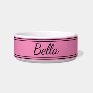 Tigela Pet de nome de script cursivo preto e rosa simples