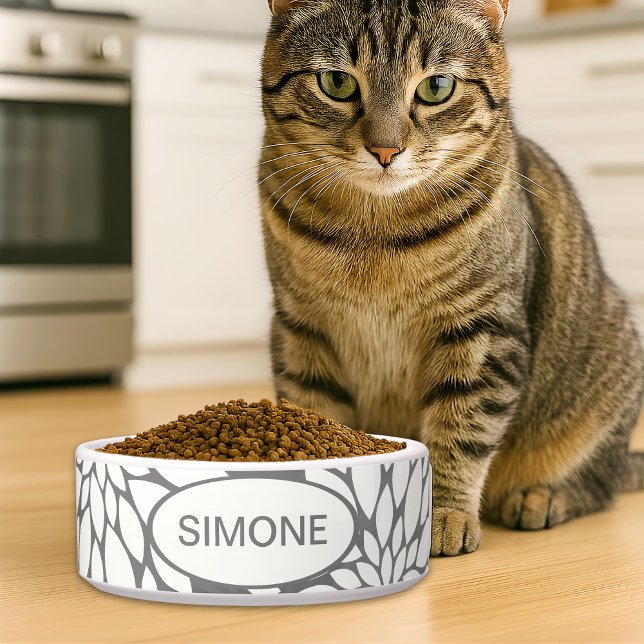 Tigela Pet de Nome Personalizado de Flores Brancas (Criador carregado)