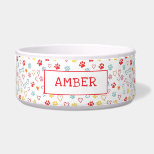 Tigela Pet de Nome Personalizado do Padrão de Peças e Cor