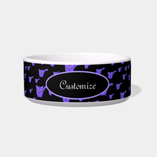 Tigela Pet de padrão de Gatinho preto e roxo