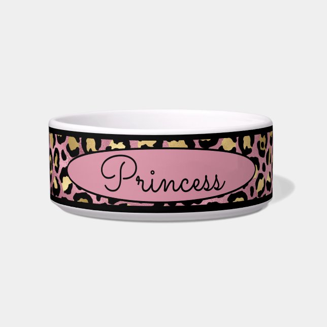 Tigela Pet De Pele-Leopardo Rosa-Chic Pet (Frente)