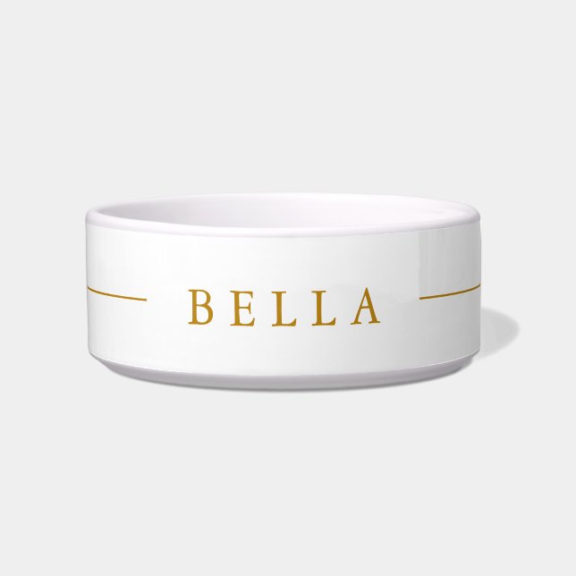 Tigela Pet de Script Dourado de Nome Personalizado Mínimo (Frente)