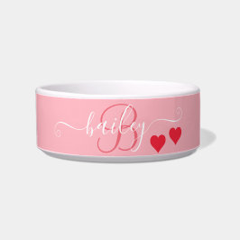 Tigela Pet Lover Nome do Monograma de Coração Rosa