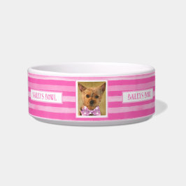 Tigela Pet Lovers Bonito no Nome de Foto de Stripes Rosa
