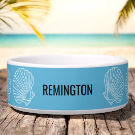 Tigela Pet Name Beach Seashells Teal Personalizado