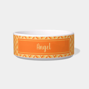 Tigela Pet Name Orange Three-Tone Diamond Patterno