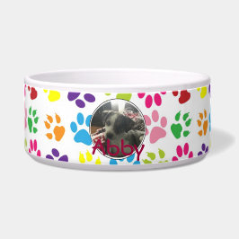 Tigela Pet Name personalizado e Photo Paw print Pattern