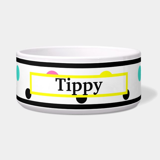 Tigela Pet Name Yellow Blue Bolinhas Bowl (Frente)