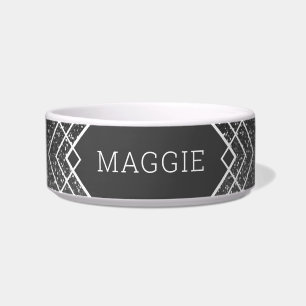 Tigela Pet Personalizada de Cinza Negra Negra Faux Glitte