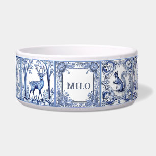 Tigela Pet Personalizado de Azulejos de Woodland Azul e B