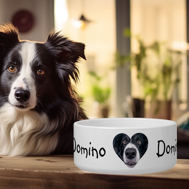 Tigela Pet Personalizado de Coração Fotográfico de Cão (Criador carregado)