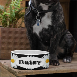 Tigela Pet Personalizado de Padrão Floral Branco Daisy
