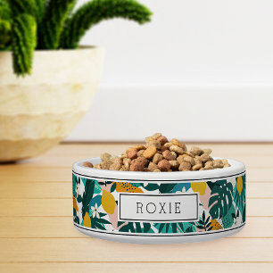 Tigela Pet Personalizado De Padrões De Flor De Limão Trop