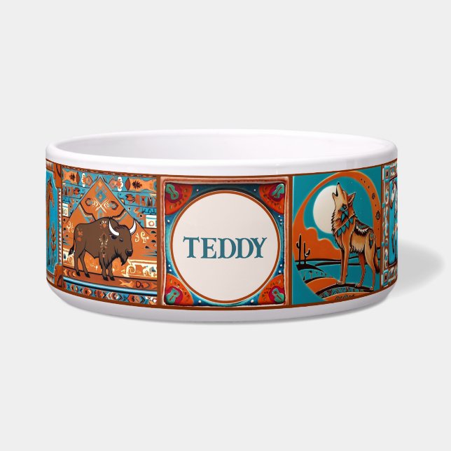 Tigela Pet Personalizado do Azulejo Nativo Americano do S (Frente)