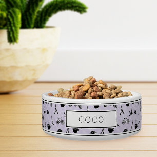Tigela Pet Personalizado do Tema Francês do Padrão de Par