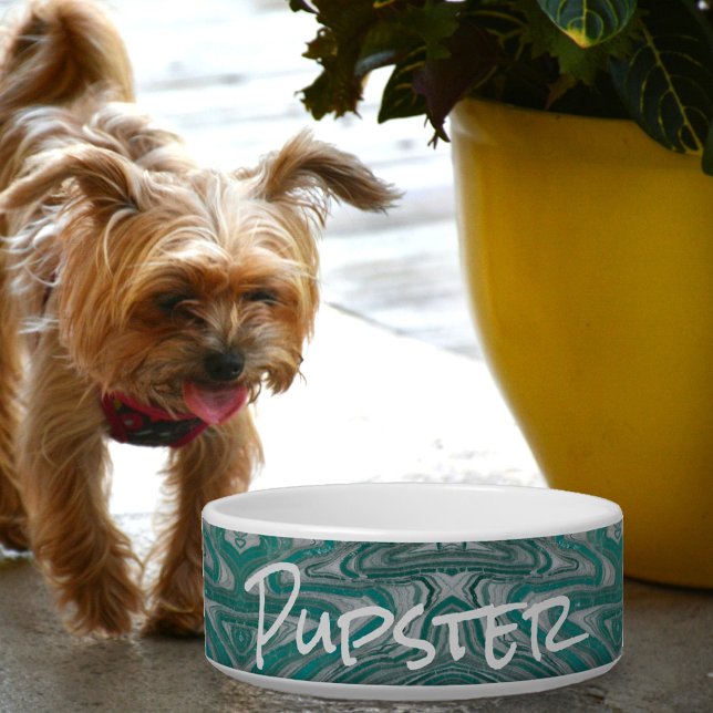 Tigela Pet Personalizável para Teal e Cinza Boho (Criador carregado)