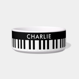 Tigela Piano Keys Music Pattern Custom Name Pet Dog