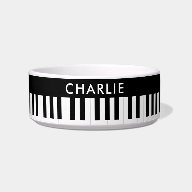 Tigela Piano Keys Music Pattern Custom Name Pet Dog (Frente)