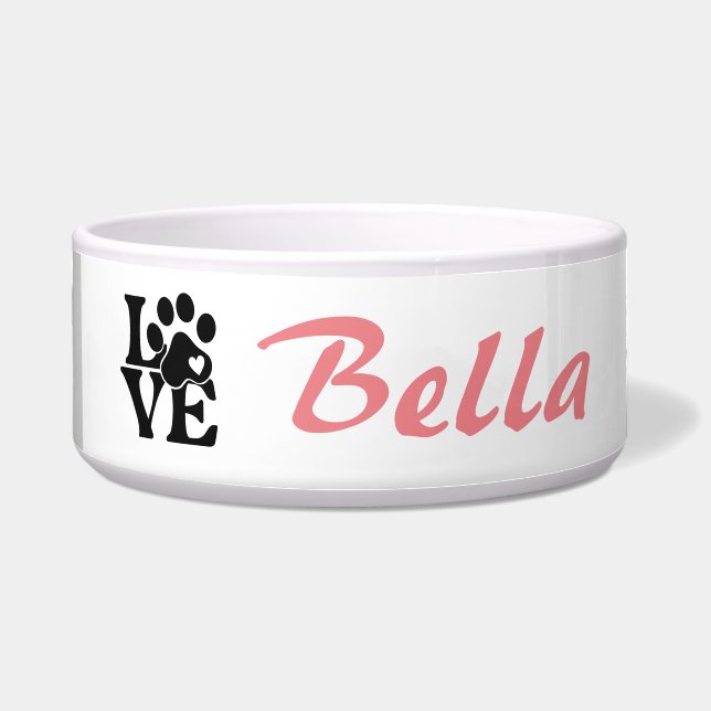 Tigela Picture Personalizada Ame você Pet Pawprint (Frente)
