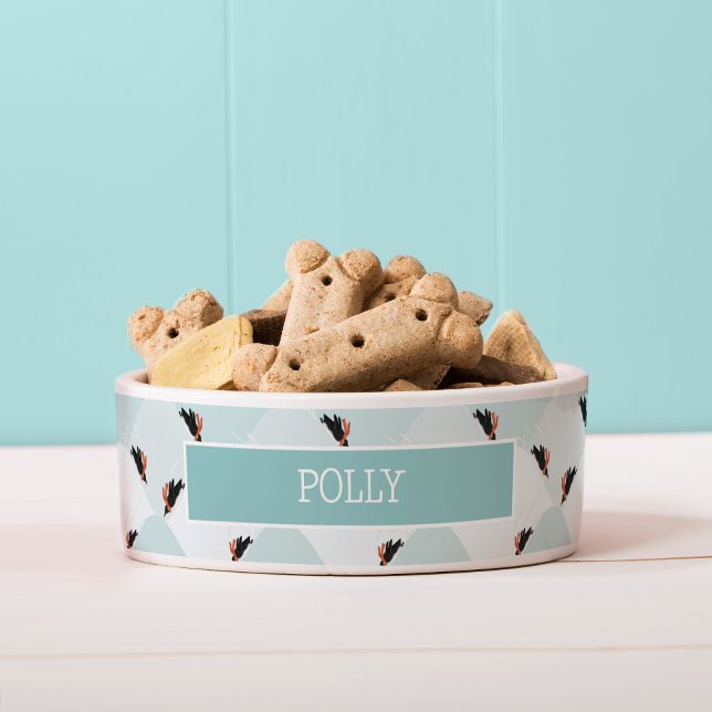 Tigela Pinguins reproduzíveis deslizando no padrão da nev (Penguin pattern pet bowl)