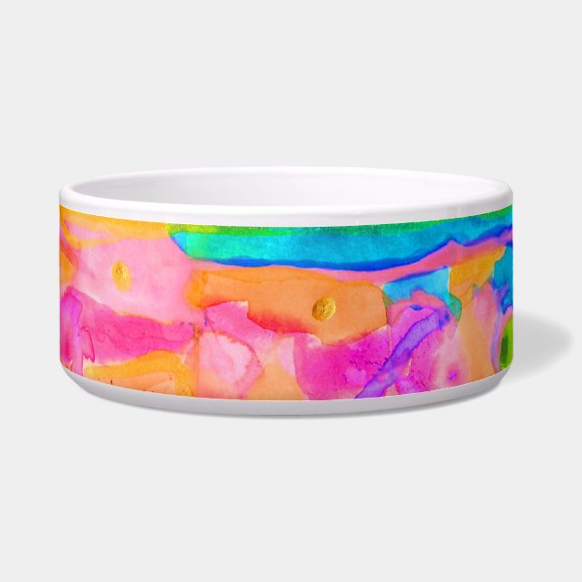 Tigela Pink Aqua Green Neon Abstract Pet Bowl (Frente)