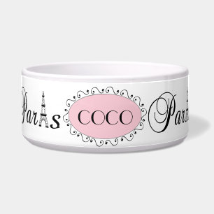 Tigela Pink Black Paris Eiffel Tower Name Dog Pet Bowl