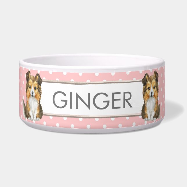 Tigela Pink e Branco de Bolinhas | Sheltie Personalizado  (Frente)